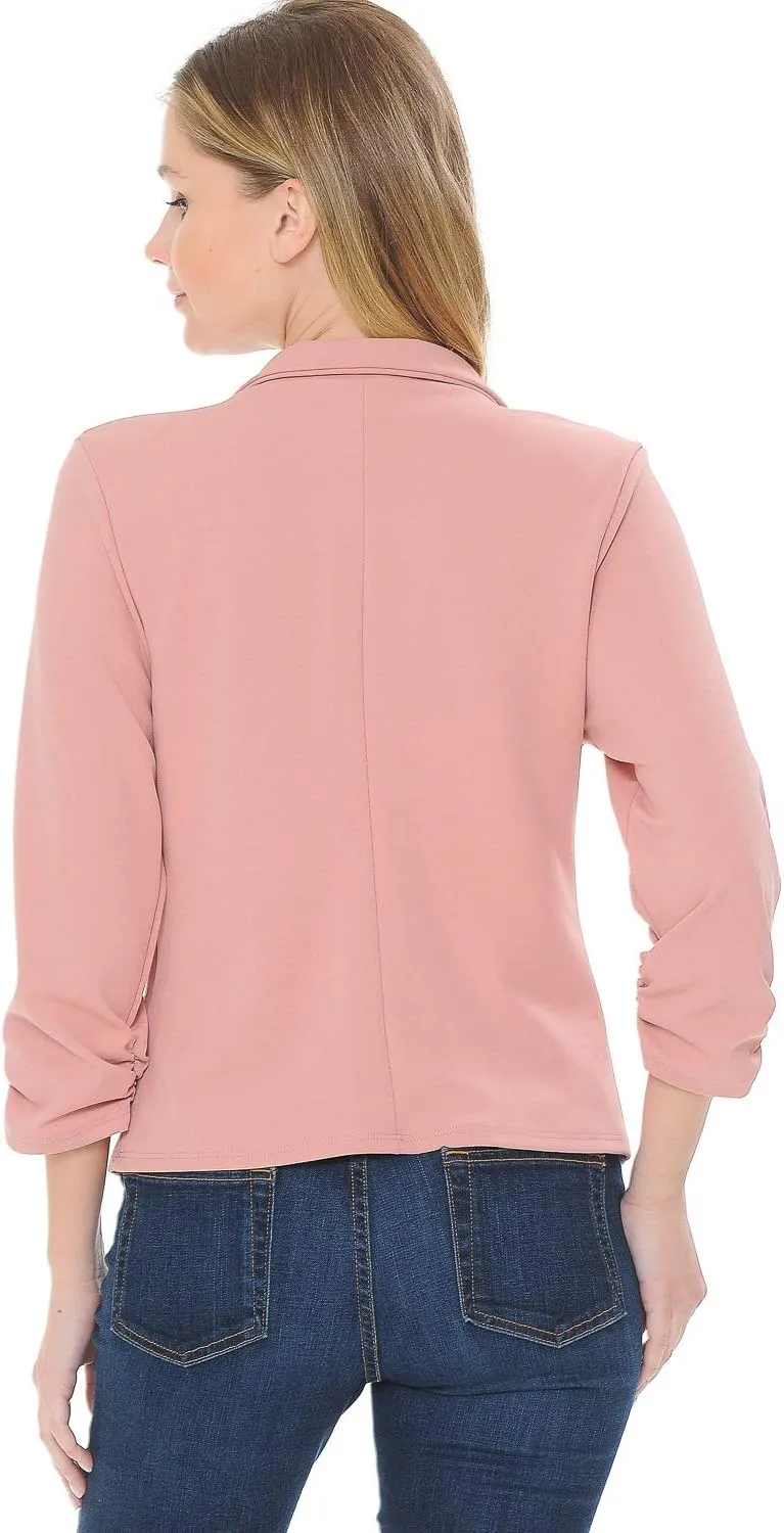 Women's 3/4 Sleeve Lightweight Casual Work Knit Blazer Jacket (S-3XL)