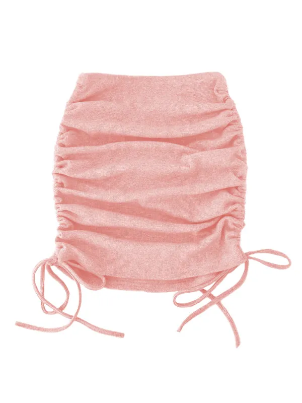 Women's Knit Rib Side Drawstring Stretch Ruffle Skirt