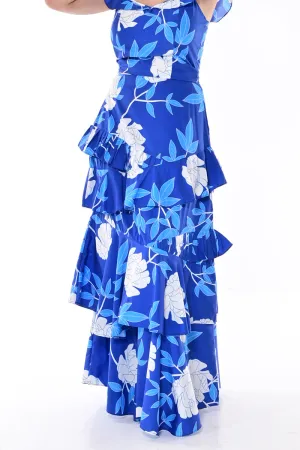 Women's Long Skirt w/Tiered Ruffles in Floral Rose