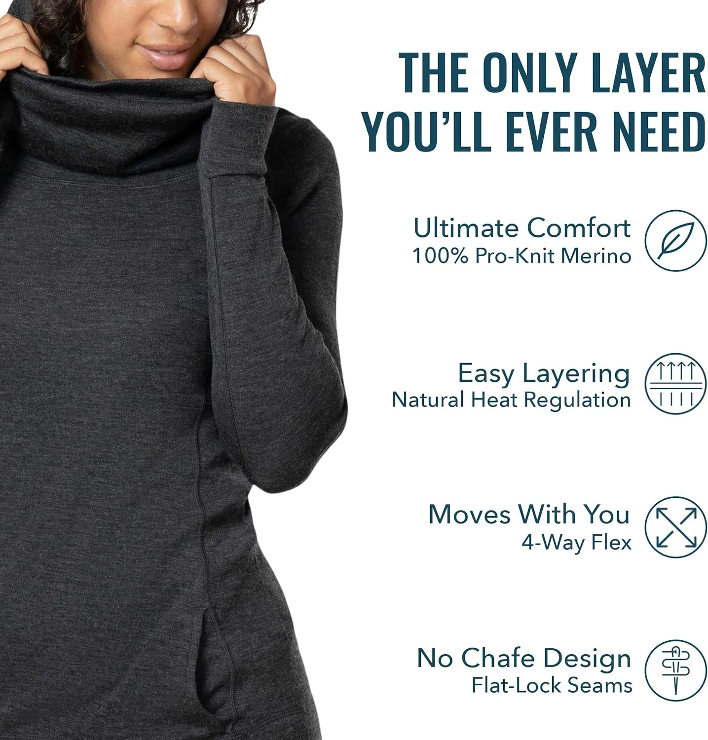 Women's Merino Wool Cowl Pullover by Woolly | RWS Certified | Warm, Soft, Seattle Designed