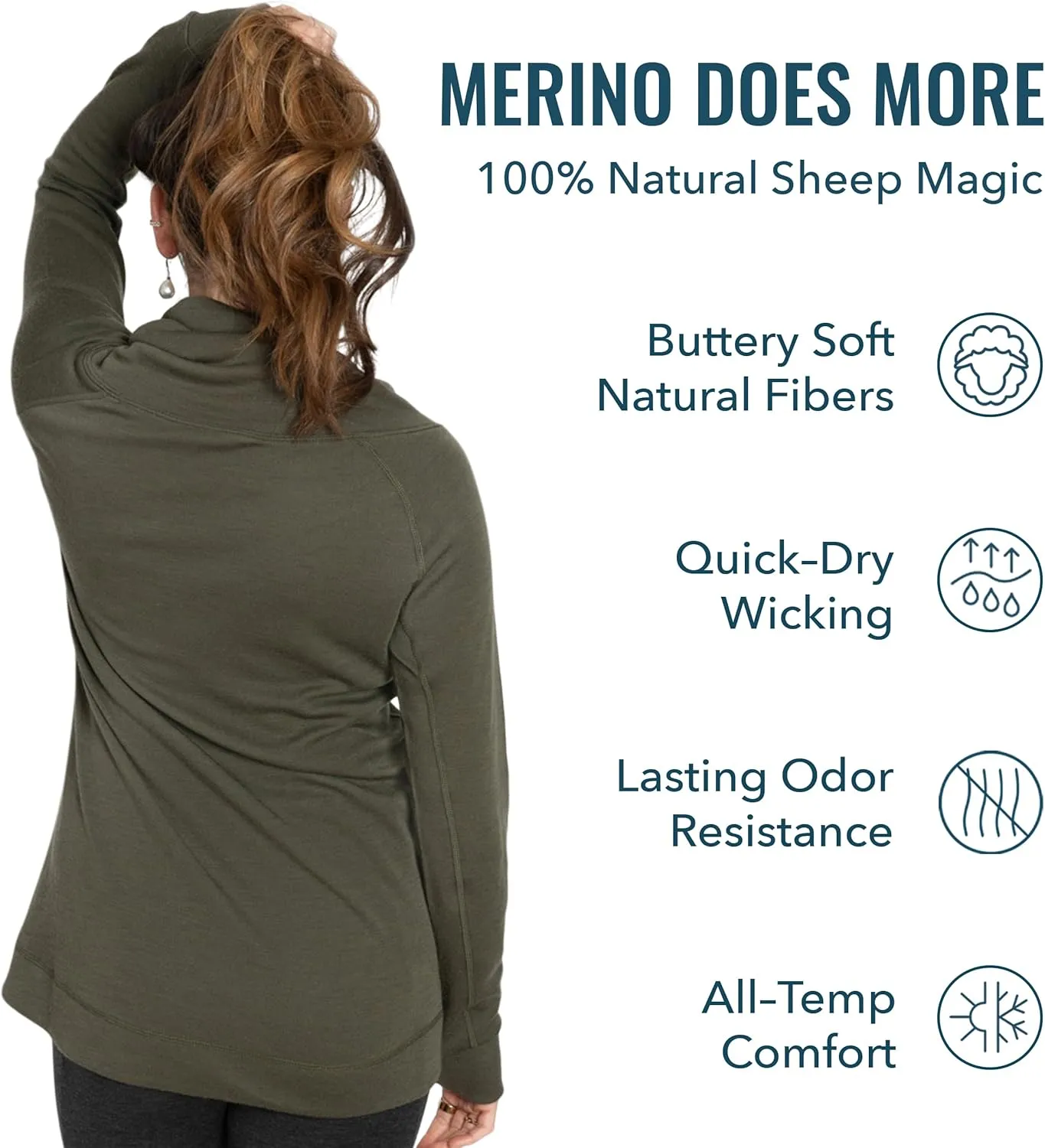 Women's Merino Wool Cowl Pullover by Woolly | RWS Certified | Warm, Soft, Seattle Designed