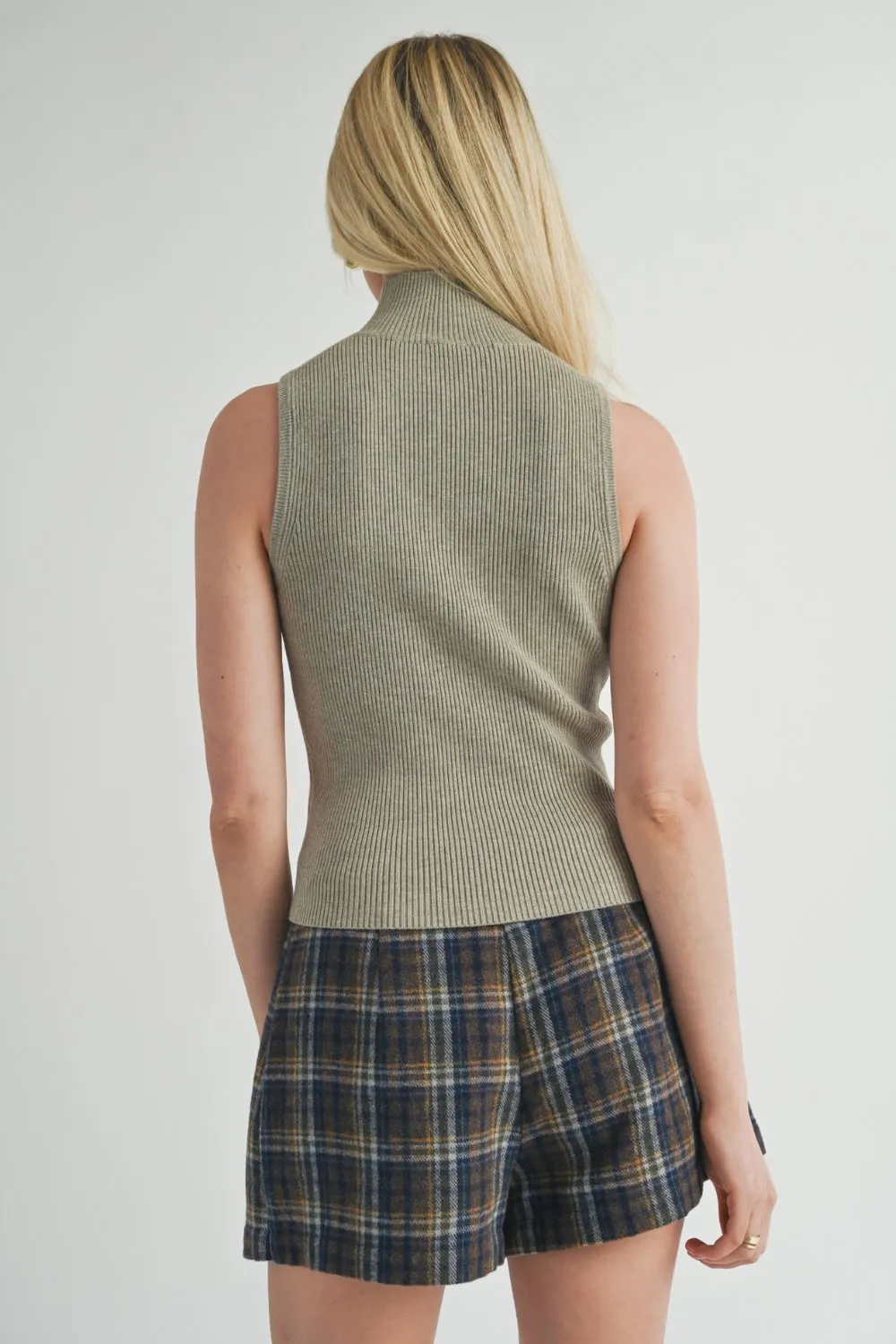 Women's Mock Neck Rib Sweater Tank Top | Sage The Label | Dusty Sage Green