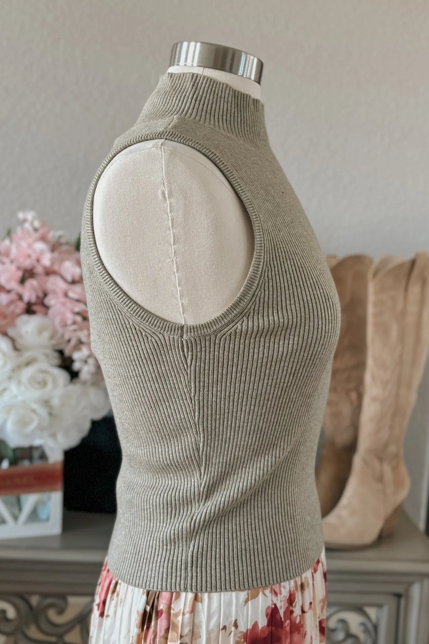 Women's Mock Neck Rib Sweater Tank Top | Sage The Label | Dusty Sage Green